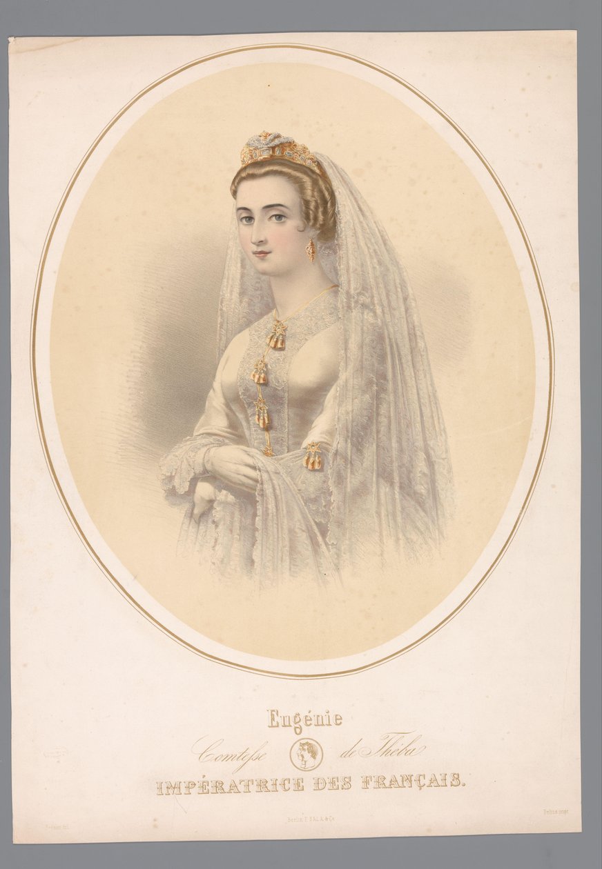 Portret van Eugenie, keizerin van Frankrijk Eugenie, Theban kreivitär. Ranskan keisarinna (otsikko esineessä) tekijältä Claude Régnier