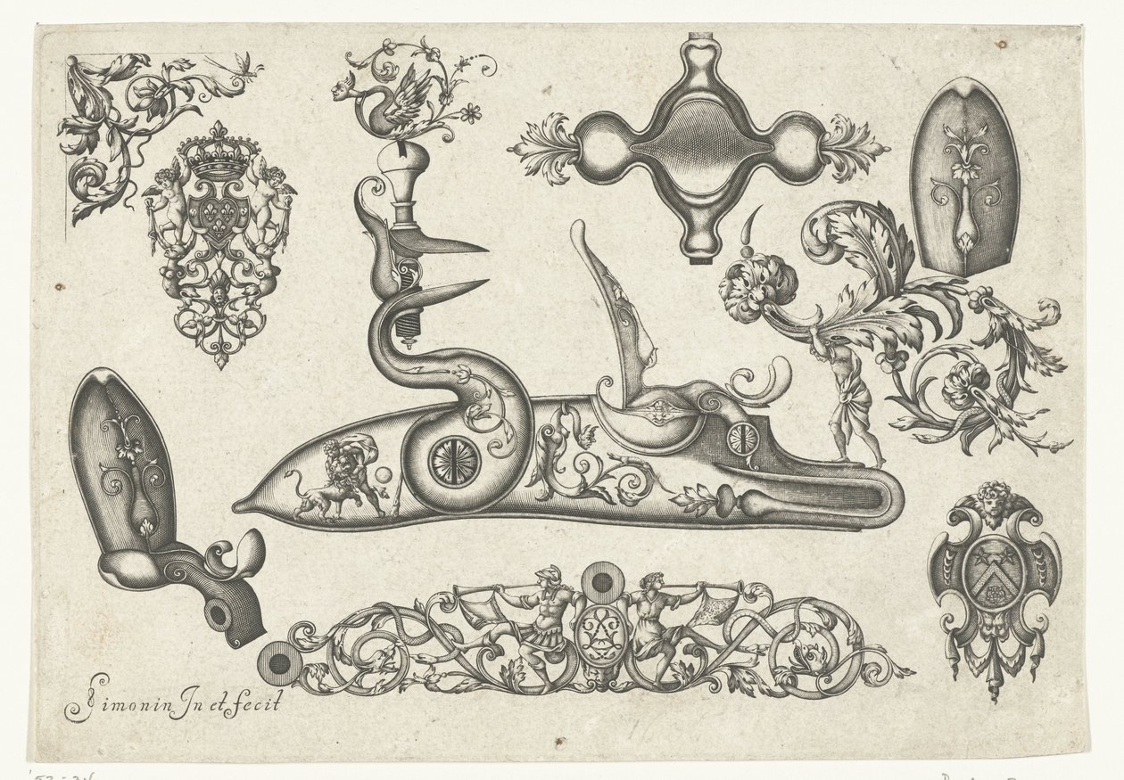 Kymmenen motiivia Plusieurs pieces et ornaments Darquebuzerie (sarjan nimi) tekijältä Claude Simonin