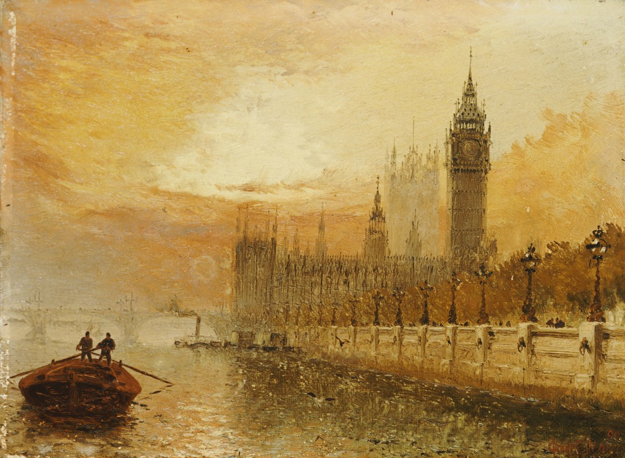 Näkymä Westminsteriin Thamesilta tekijältä Claude T. Stanfield Moore