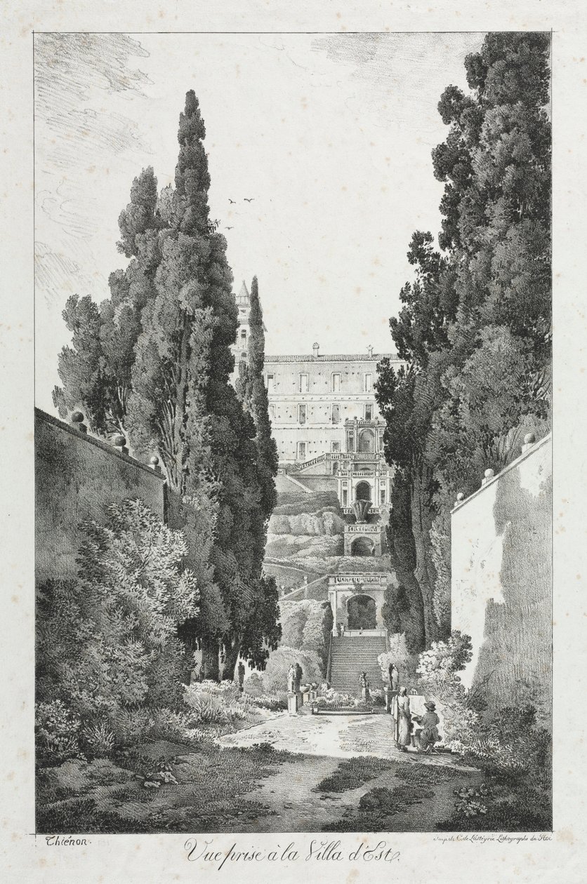 Näkymä Villa dEstessä, Tivolissa, 1817. tekijältä Claude Thienon