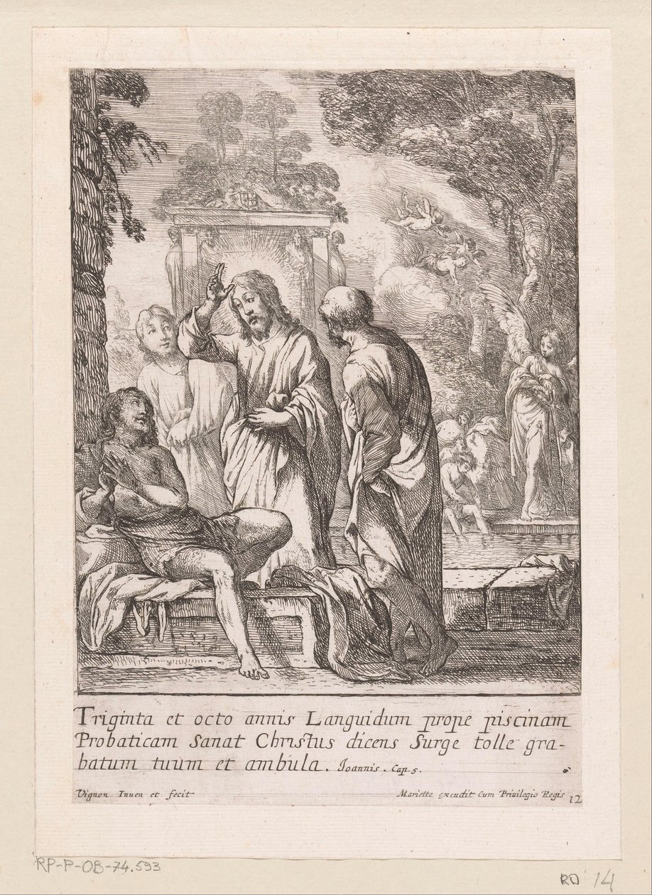 Miehen paraneminen Bethesdan uima-altaalla Miracula Domini Nostri Jesu Christi (sarjan nimi) Kristuksen ihmeet (sarjan nimi) tekijältä Claude Vignon