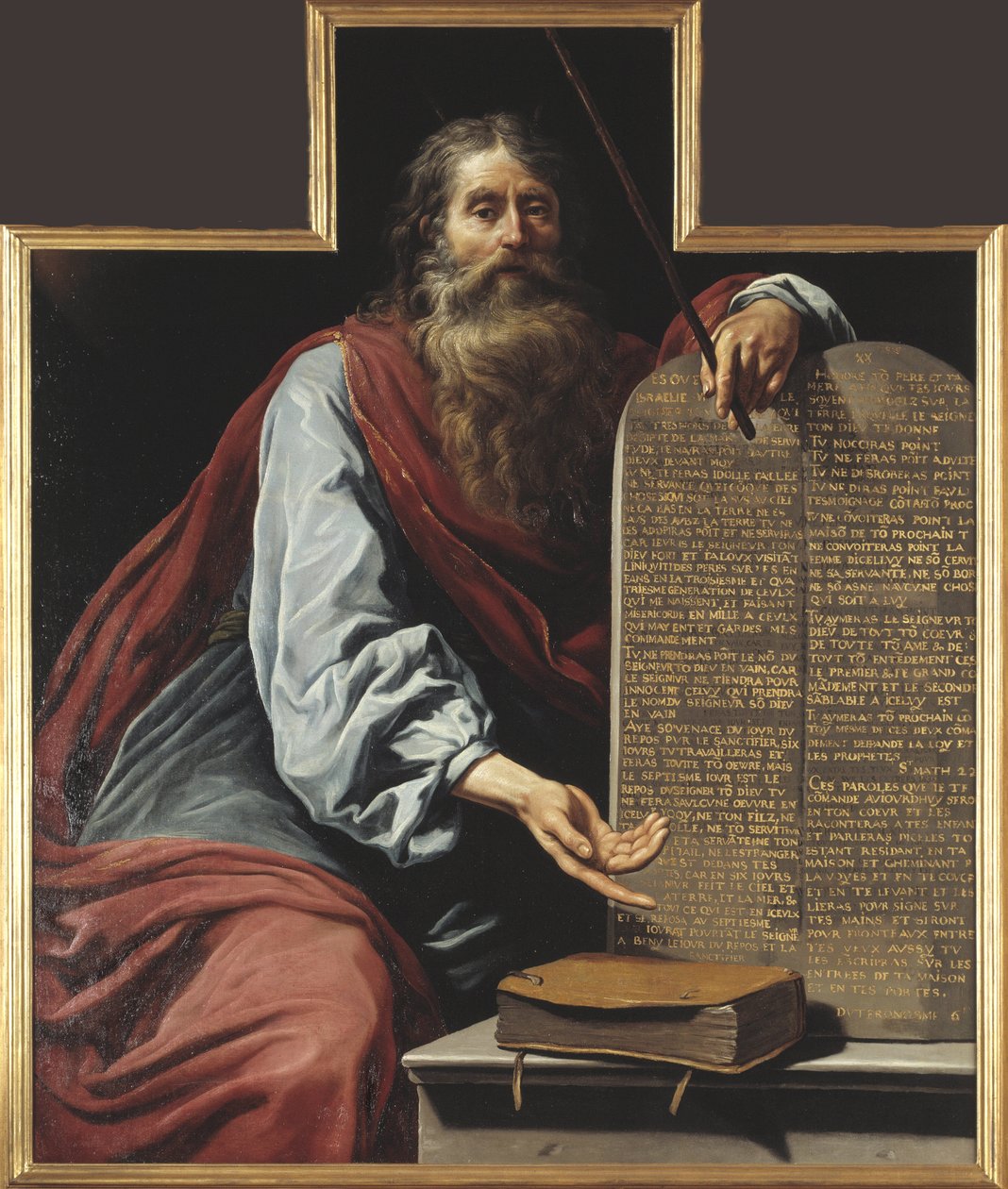 Mooses ja kymmenen käskyä - Mooses kymmenen käskyn kanssa, kirjoittanut Vignon, Claude (1593-1670). Öljy kankaalle. Koko: 160x131,5 cm. Tukholman kansallismuseo tekijältä Claude Vignon