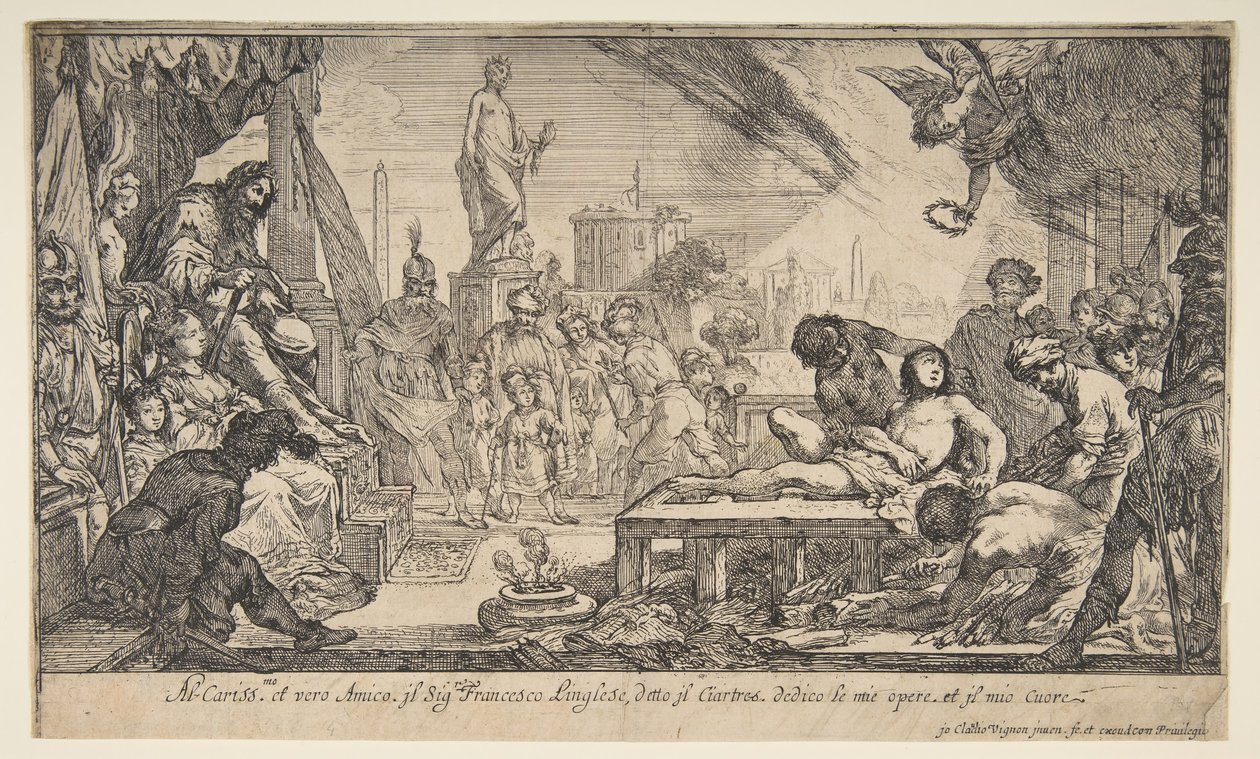 Pyhän Laurentiuksen marttyyrikuolema, n. 1627. tekijältä Claude Vignon