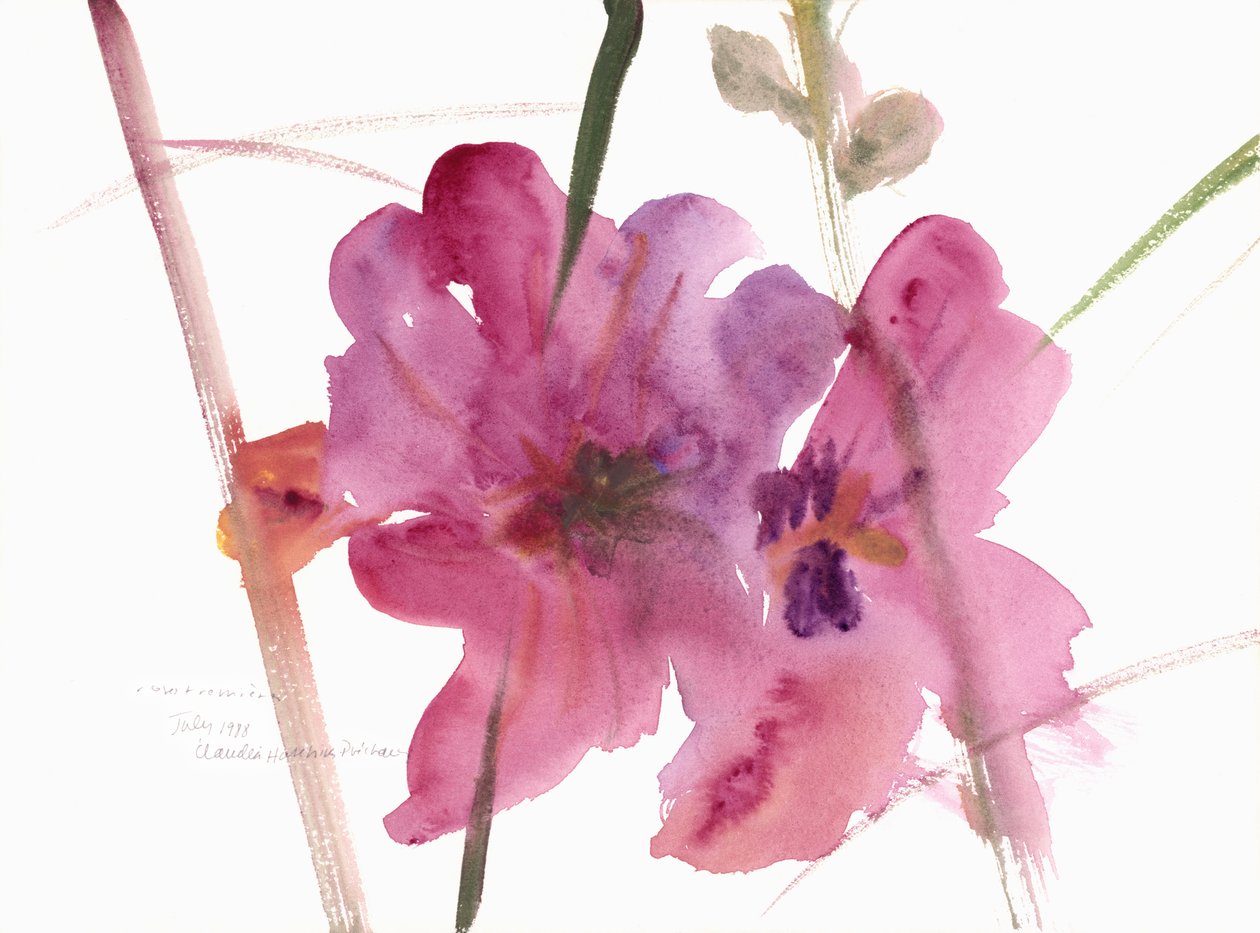 Hollyhocks, 1988 (akvarelli) tekijältä Claudia Hutchins Puechavy