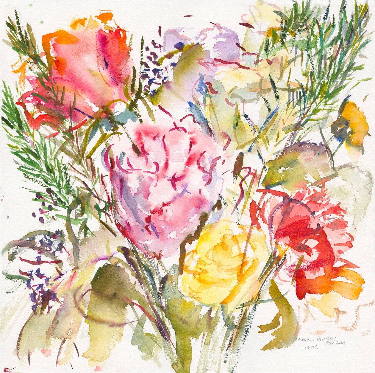 Ruusukimppu, 2006, (akvarelli paperille) tekijältä Claudia Hutchins Puechavy