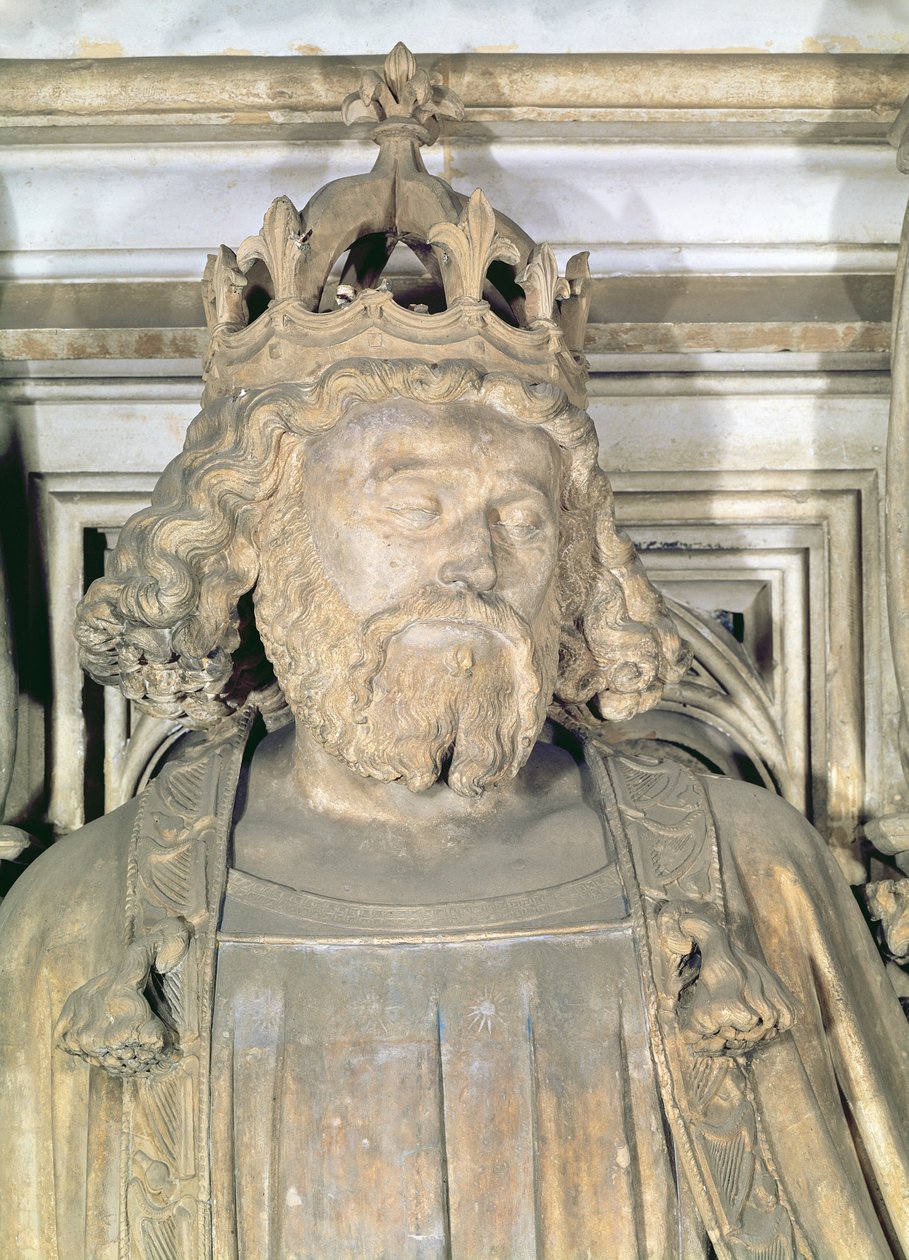 Kuningas Daavid, yksityiskohta Mooseksen kaivon kuusikulmaisesta jalustasta, 1395-1404 tekijältä Claus and Malouel, Jean Sluter