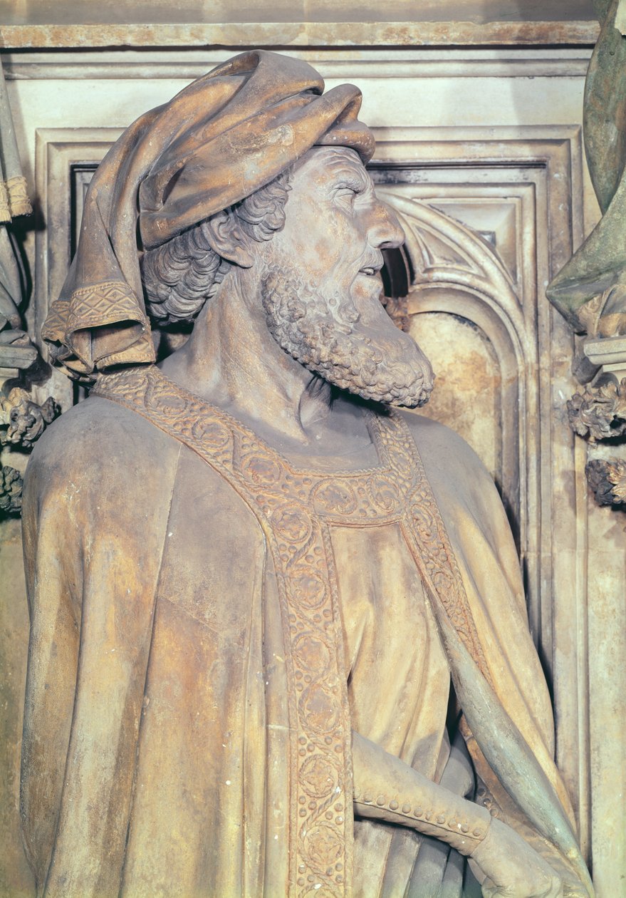 Mooseksen kaivo, Danielin yksityiskohta kuusikulmaisesta jalustasta, 1395-1404, kivi. tekijältä Claus and Malouel, Jean Sluter