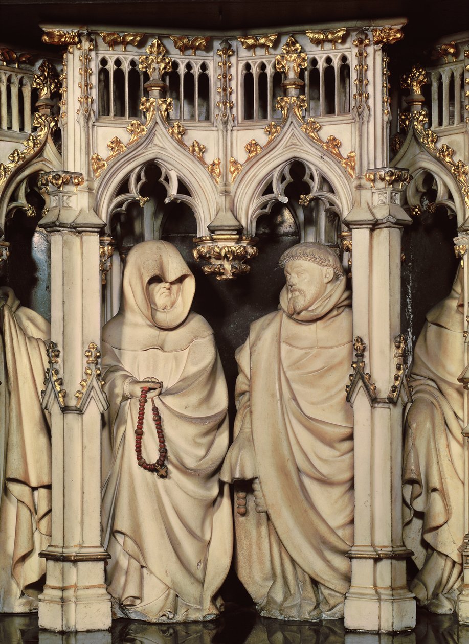 Filippus Rohkean (1342-1404) hauta, yksityiskohta kahdesta surejasta, Chartreusen kirkosta Champmolissa tekijältä Claus and Marville Jean de (d.1389) Sluter