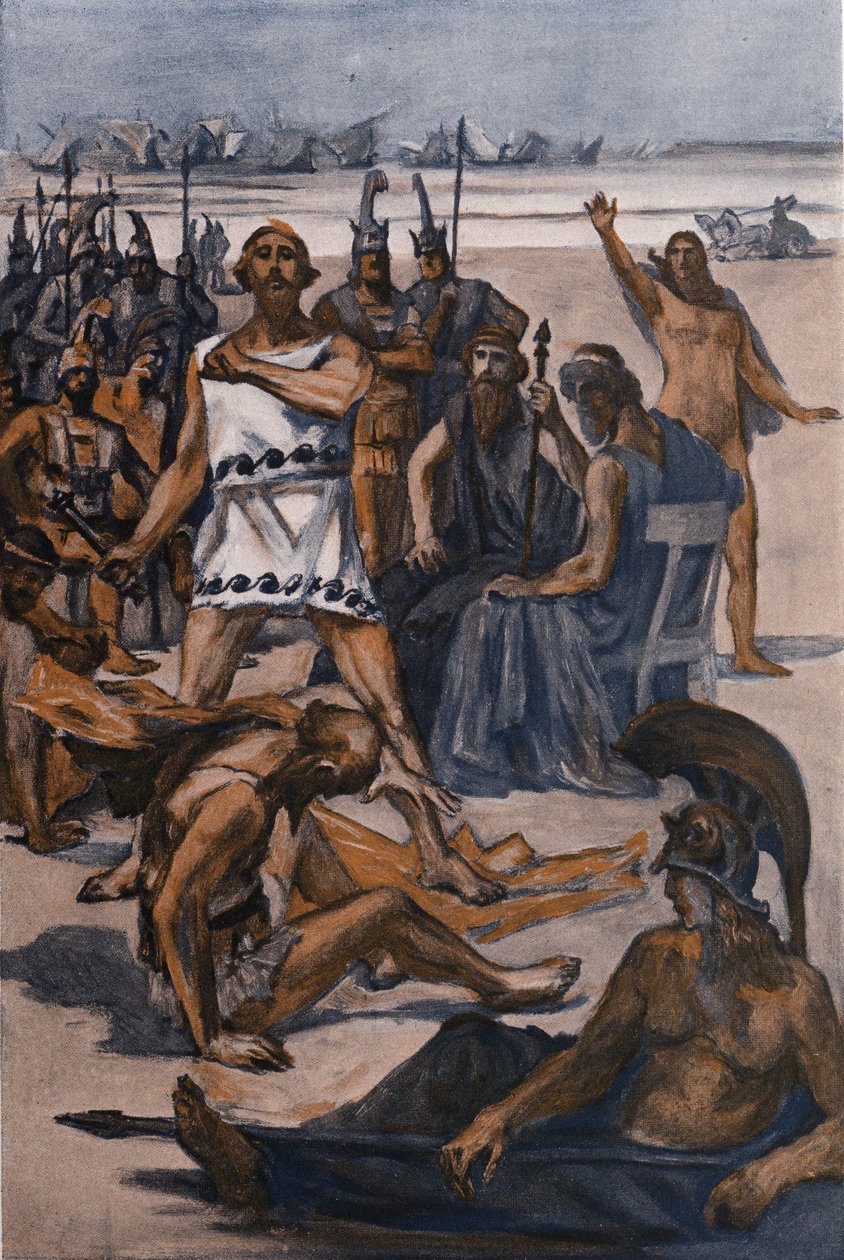 Ulyssesin Thersite-hitit. Clement Gontierin (1876-1918) kuvitus Homeren "Iliadille" (Omero). Paris, Henri Laurens tekijältä Clement Gontier