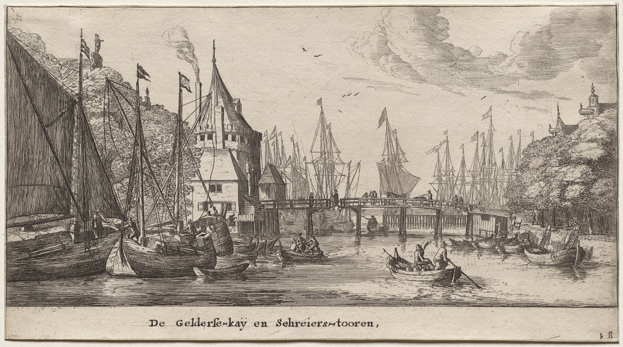 Erilaisia ​​laivoja ja Amsterdamin näkymiä (Verscheÿde Schepen en Gesichten van Amstelredam), osa II: Geldersche Quai ja Schreiersin torni tekijältä Clement de Jonghe