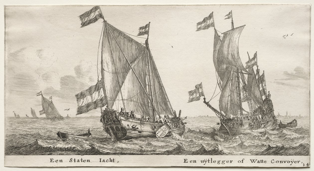 Erilaisia ​​laivoja ja näkymiä Amsterdamista (Verscheÿde Schepen en Gesichten van Amstelredam), osa II: Hollannin Admiraliteettijahti. Vartijan laiva tekijältä Clement de Jonghe