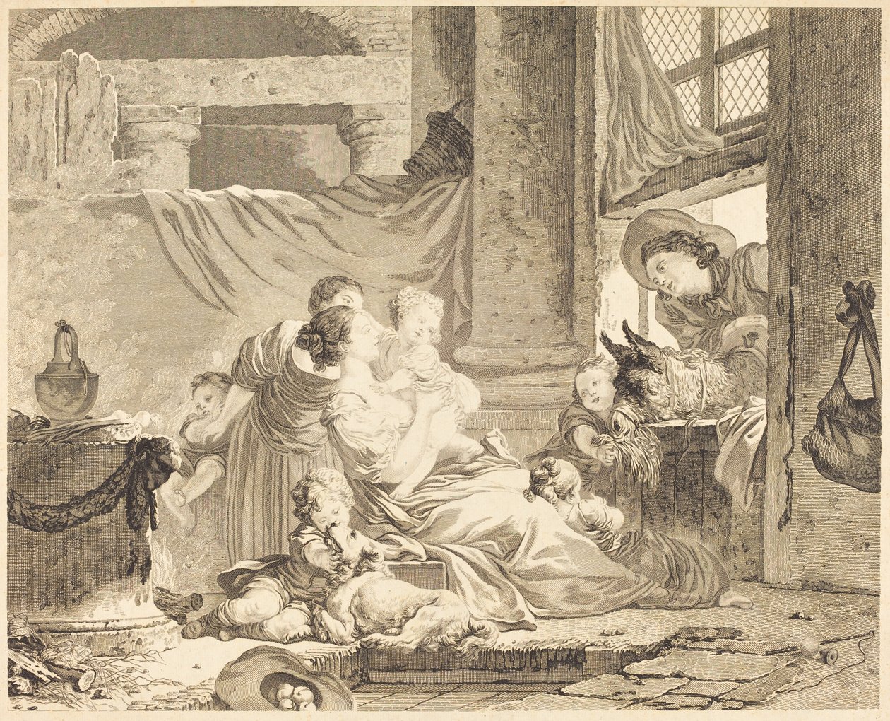 Maanviljelijän perhe tekijältä Clément Pierre Marillier after Jean Honoré Fragonard