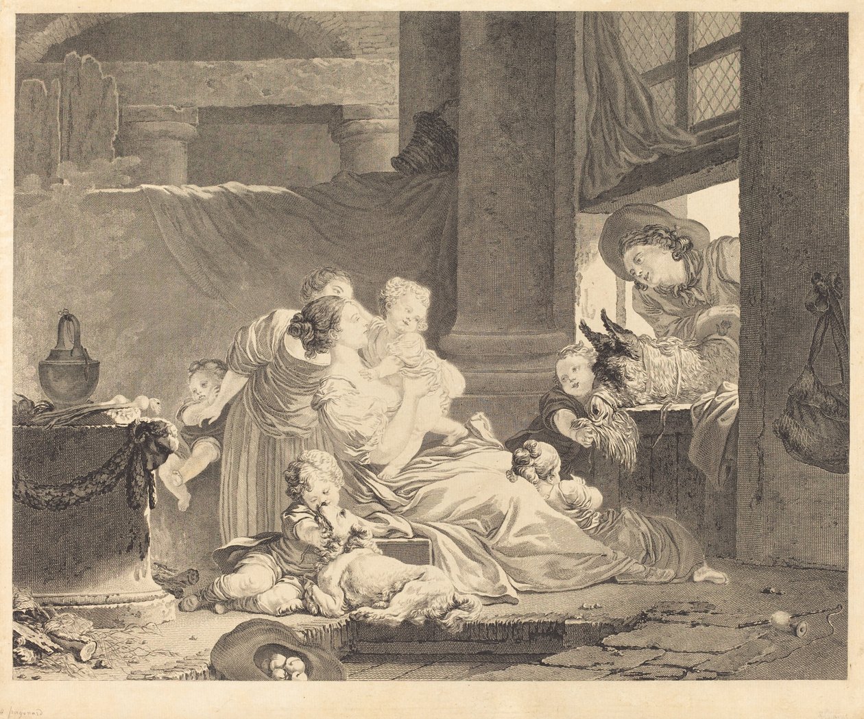 Maanviljelijän perhe tekijältä Clément Pierre Marillier and Antoine Louis Romanet after Jean Honoré Fragonard