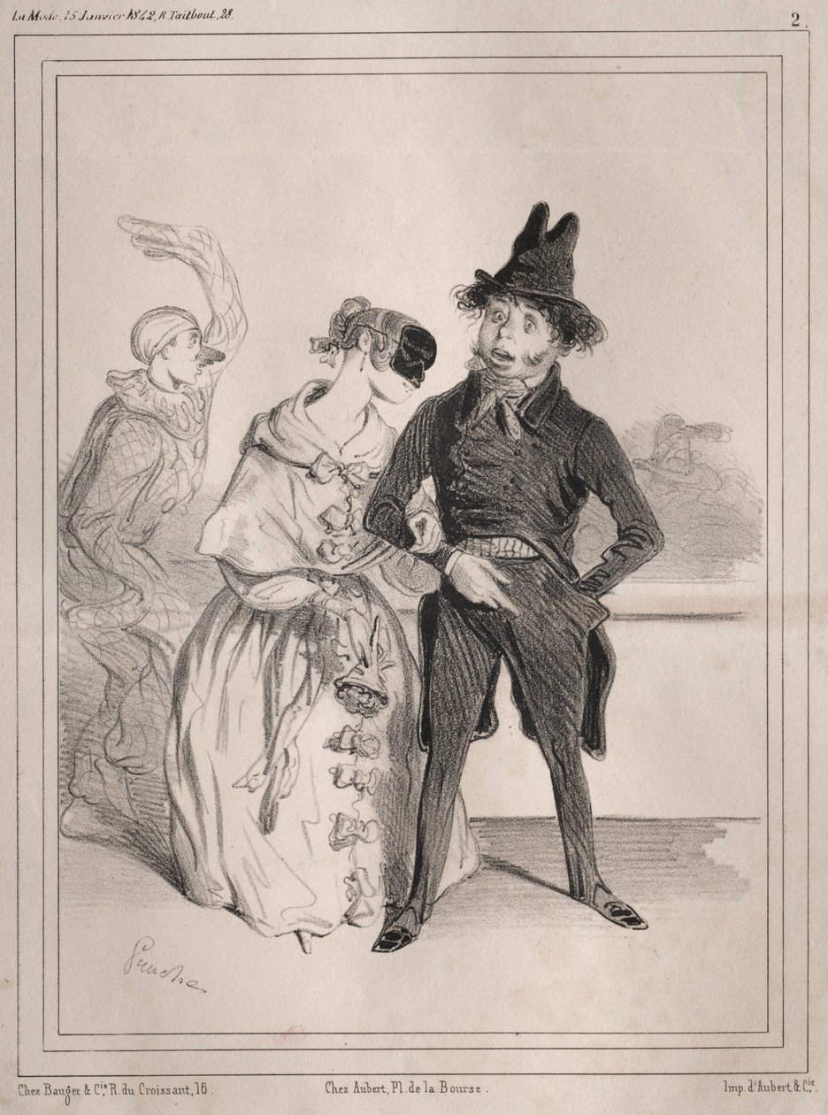 Karnevaalipochades: Se on ainutlaatuista! hän kertoo minulle, että olen Philibert Désormeaux, 1842. tekijältä Clémente Pruche