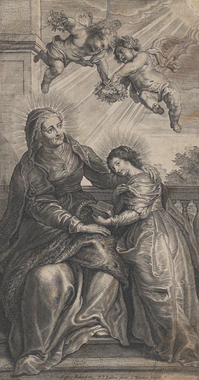 Neitsyen koulutus, jossa Pyhä Anna ja Neitsyt Maria lukevat kahdella..., n. 1700-24. tekijältä Coenrad Waumans