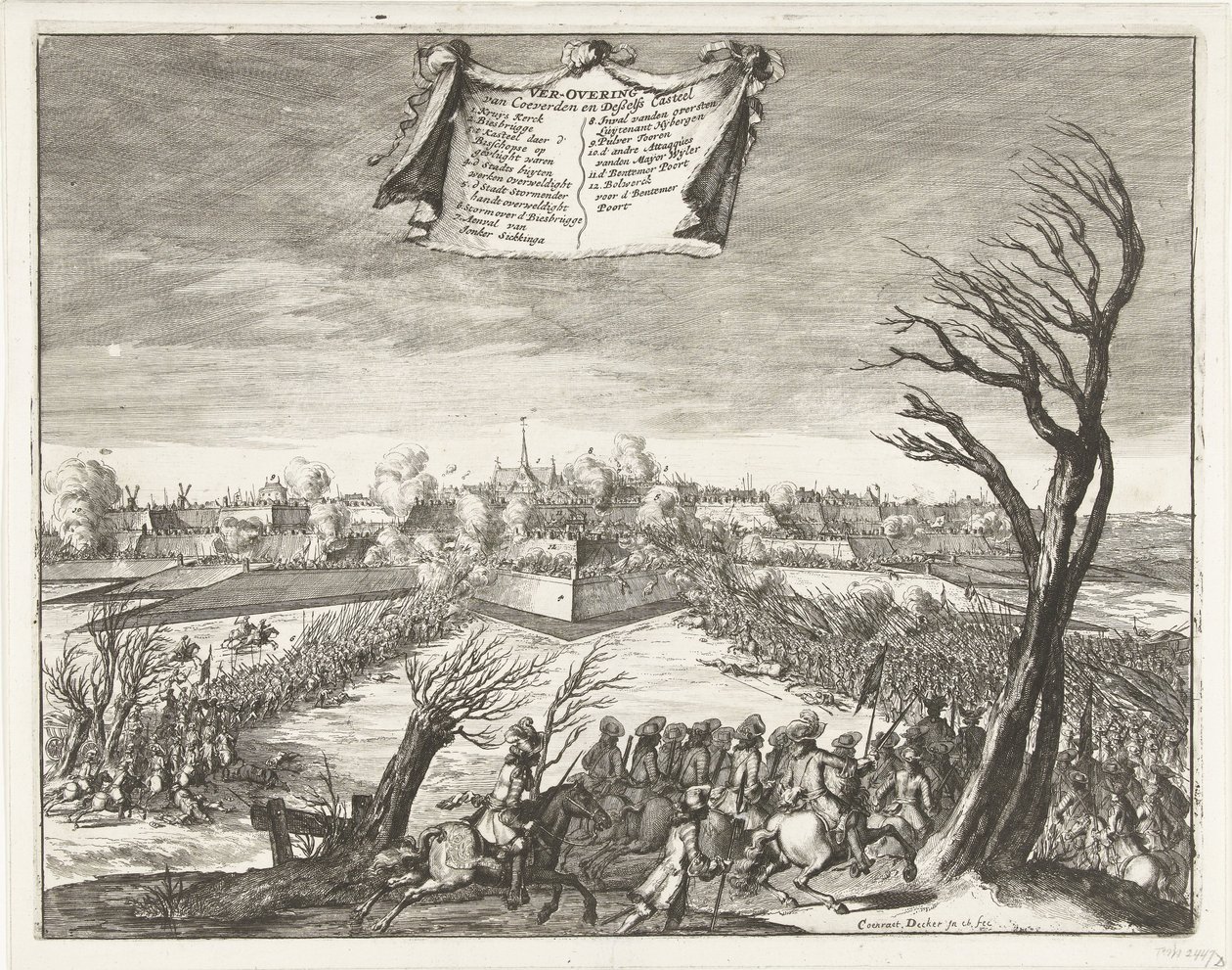 Coevordenin myrsky ja valloitus 30. joulukuuta 1672 Coevordenin ja Deßelfs Casteelin valloitus (otsikko esineessä) tekijältä Coenraet Decker