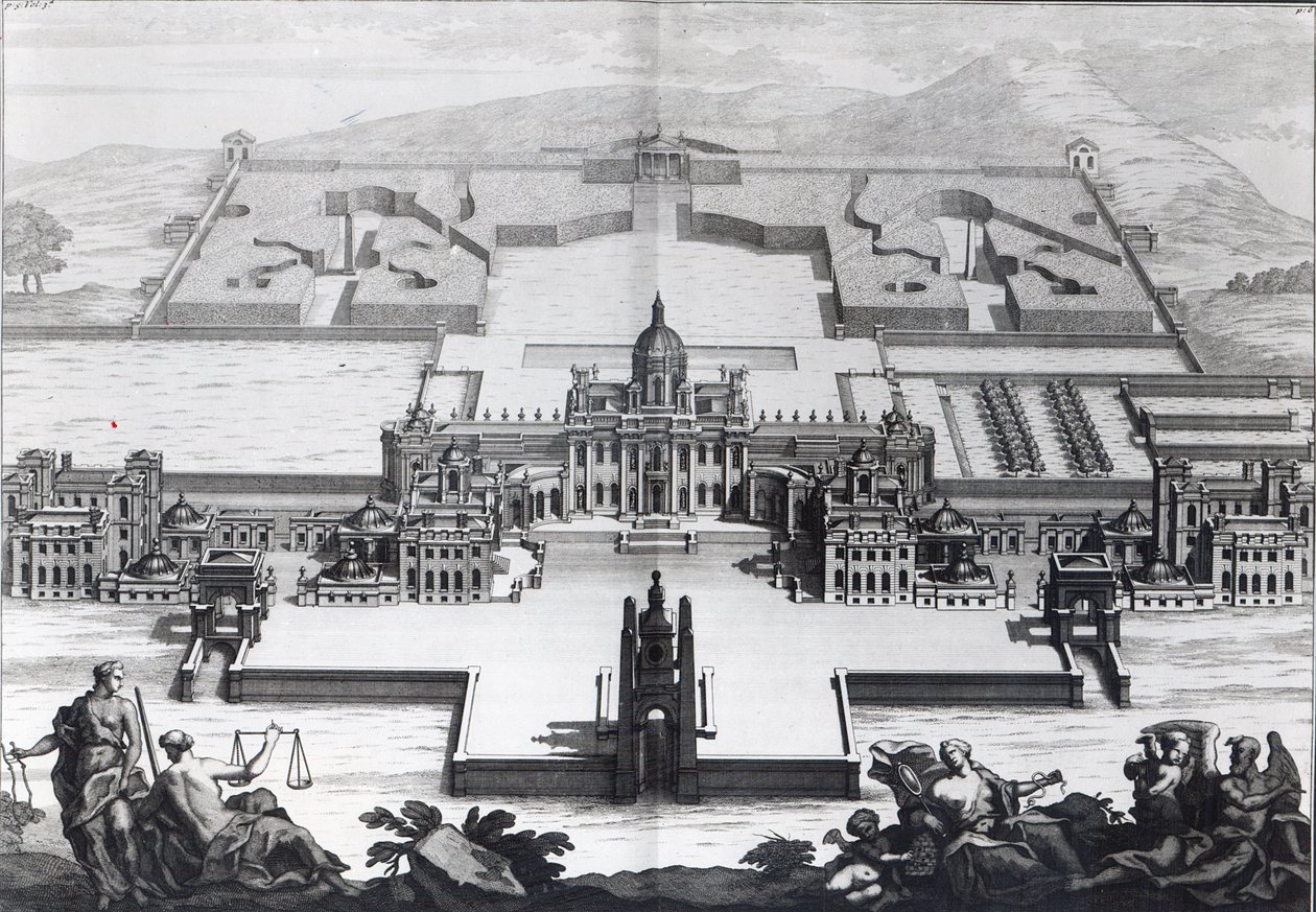 Castle Howard, Colen Campbellin "Vitruvius Britannicuksesta", kaiverrus Hendrik Hulsbergh, n. 1718-20 tekijältä Colen Campbell