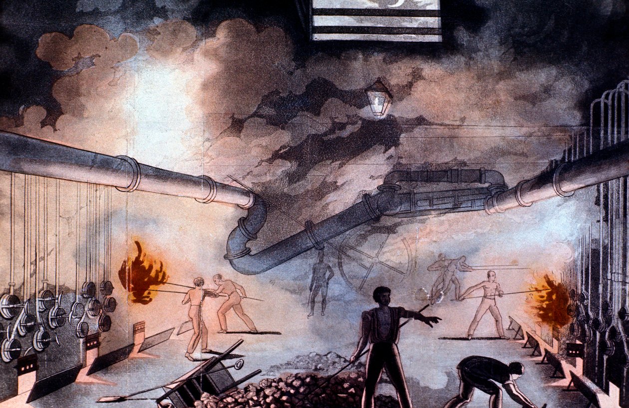 Latausretortit Gas Light Establishmentissa, Brick Lane, Lontoo, 1822 tekijältä Colin Mackenzie