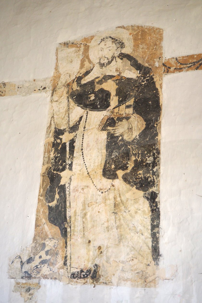 Santo Domingo de Guzmanin seinämaalaus, 1700-luku, Santo Ecce Horion luostari, Barichara, Kolumbia (tuore) tekijältä Colombian School