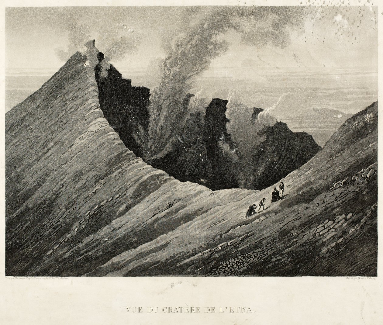 Näkymä Etnan kraatterista, kaiverrus Newton Fielding (1799-1856) (akvatinta) tekijältä Comte de Forbin