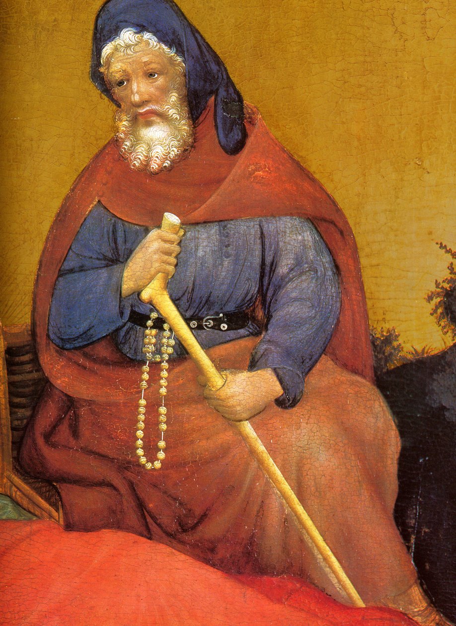 Dortmund, Marienkirche, Konrad von Soest, Marienaltar, mittlere Tafel, Yksityiskohta (Josef) tekijältä Conrad von Soest