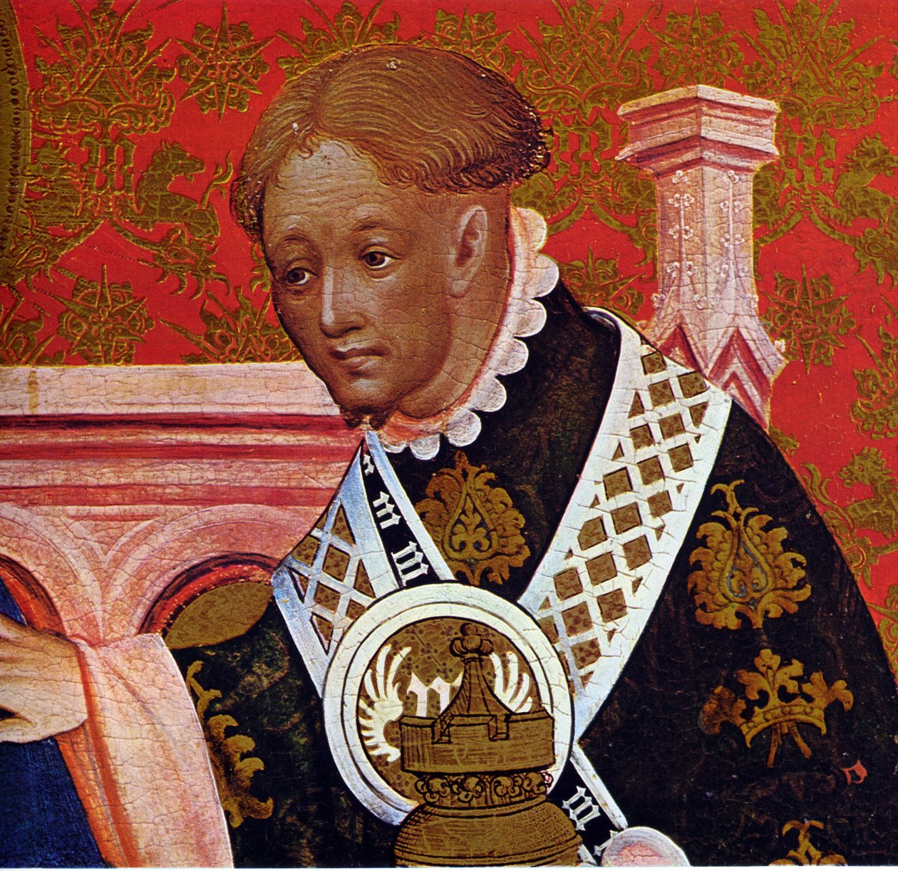 Marienkirche Dortmund, Marienaltar des Conrad von Soest, rechte Tafel, Ausschnitt aus der Anbetung der Könige tekijältä Conrad von Soest