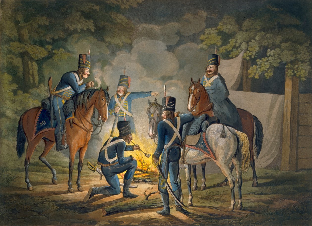 Preussilaisia husaareja yövalvonnassa, n.1799-1802. tekijältä Conrad Gessner