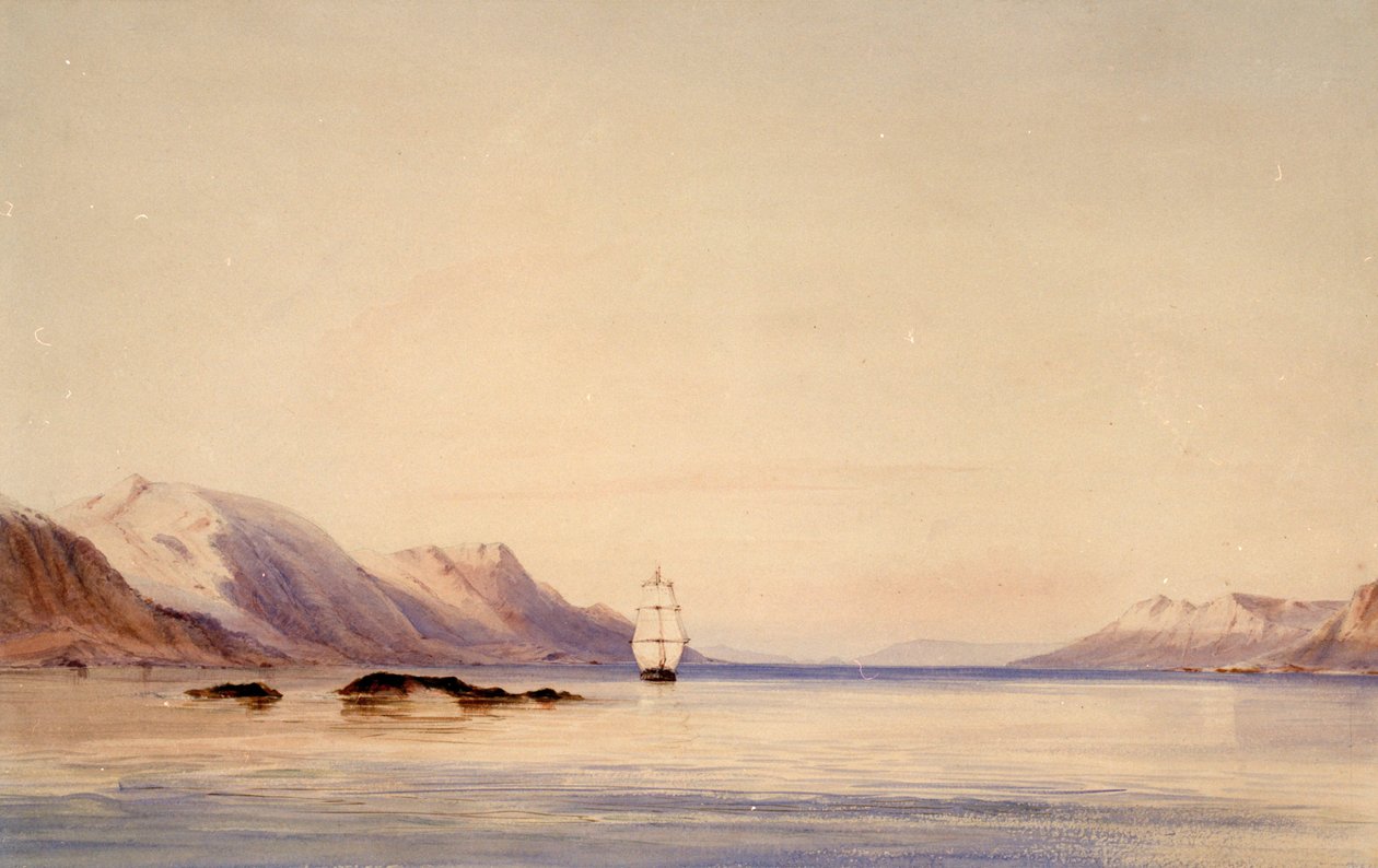 Tutkimusalus HMS "Beagle" Beagle-kanavassa, Tierra del Fuegossa. tekijältä Conrad Martens