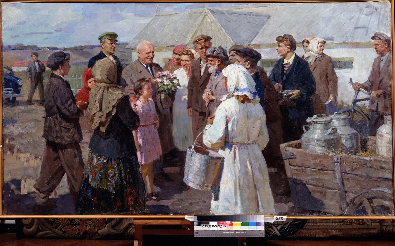 Pääministeri N. Hruštšovin vierailu Stavropolin piirikunnassa, 1950-luvun loppu (öljy kankaalle) tekijältä Constance Walton