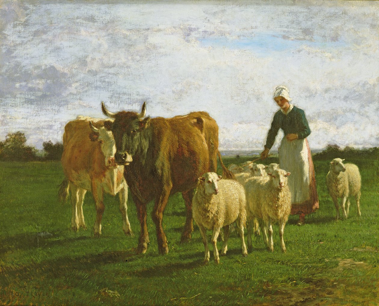 Ilta, karjaa ajamassa, 1859 tekijältä Constant Emile Troyon
