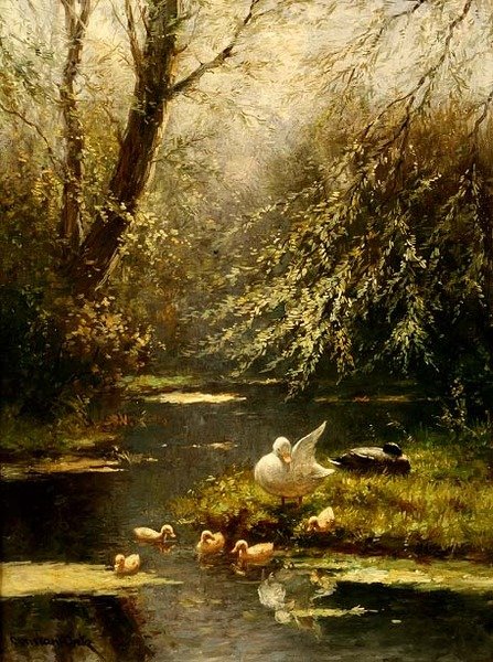 Ducks in a Landscape (öljy kankaalle) tekijältä Constant Artz