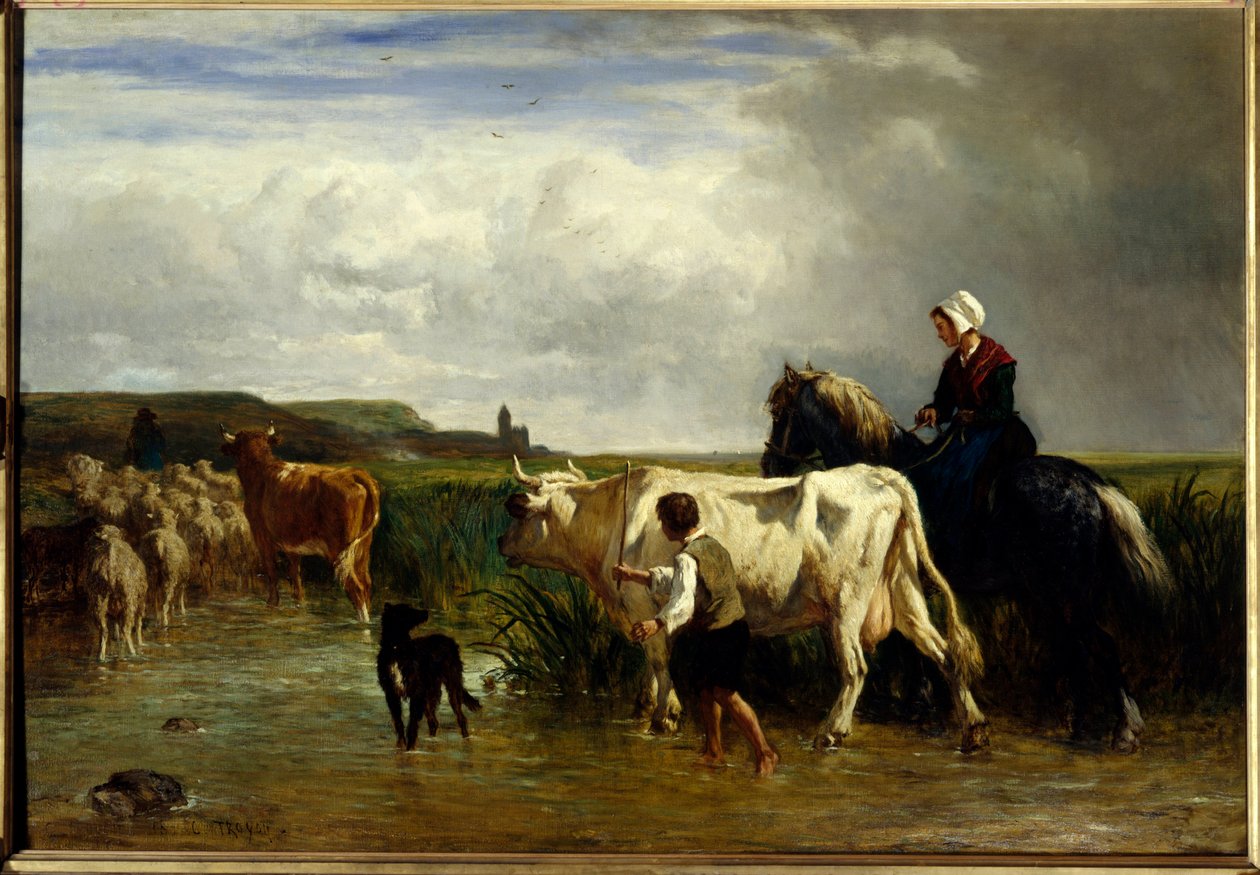 Le passage du gue Constant Troyonin (1810-1865) maalaus 1800-luvun su. 1,15x1,65 m Pariisi, Musee du Louvre. tekijältä Constant Emile Troyon