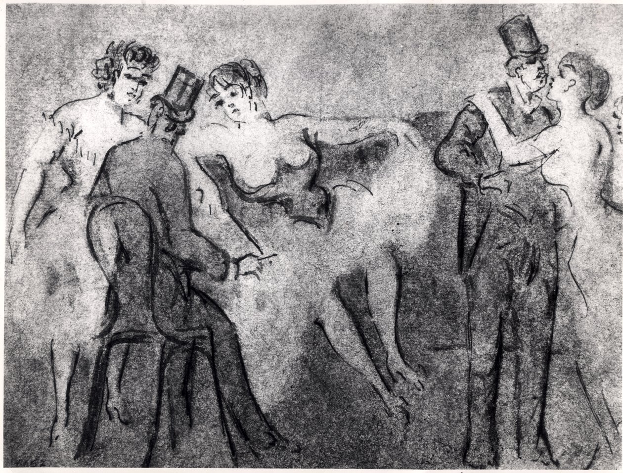 Bordellissa, n. 1850 (kynän ja musteen pesu paperille) tekijältä Constantin Guys