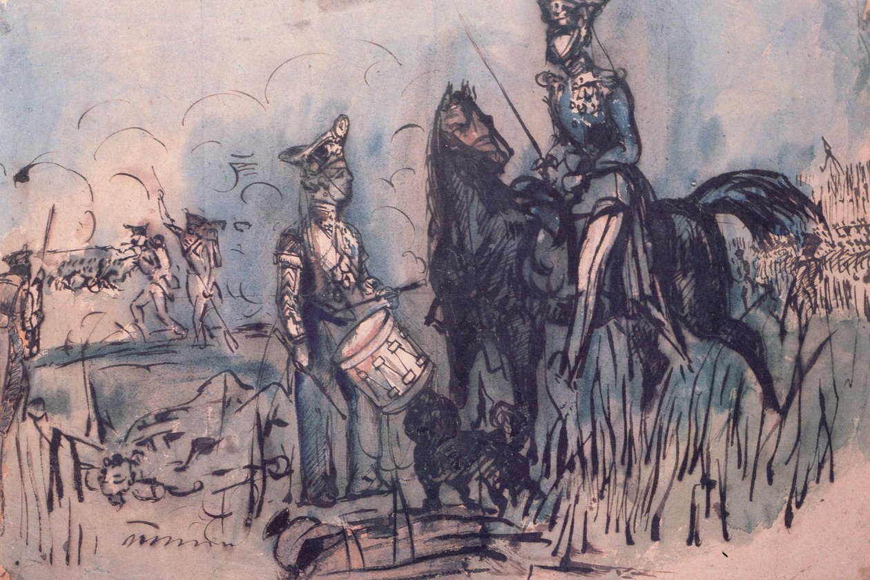 Venäläiset joukot Inkermanin taistelussa 5.11.1854 (wc ja muste ja pesu paperille) tekijältä Constantin Guys