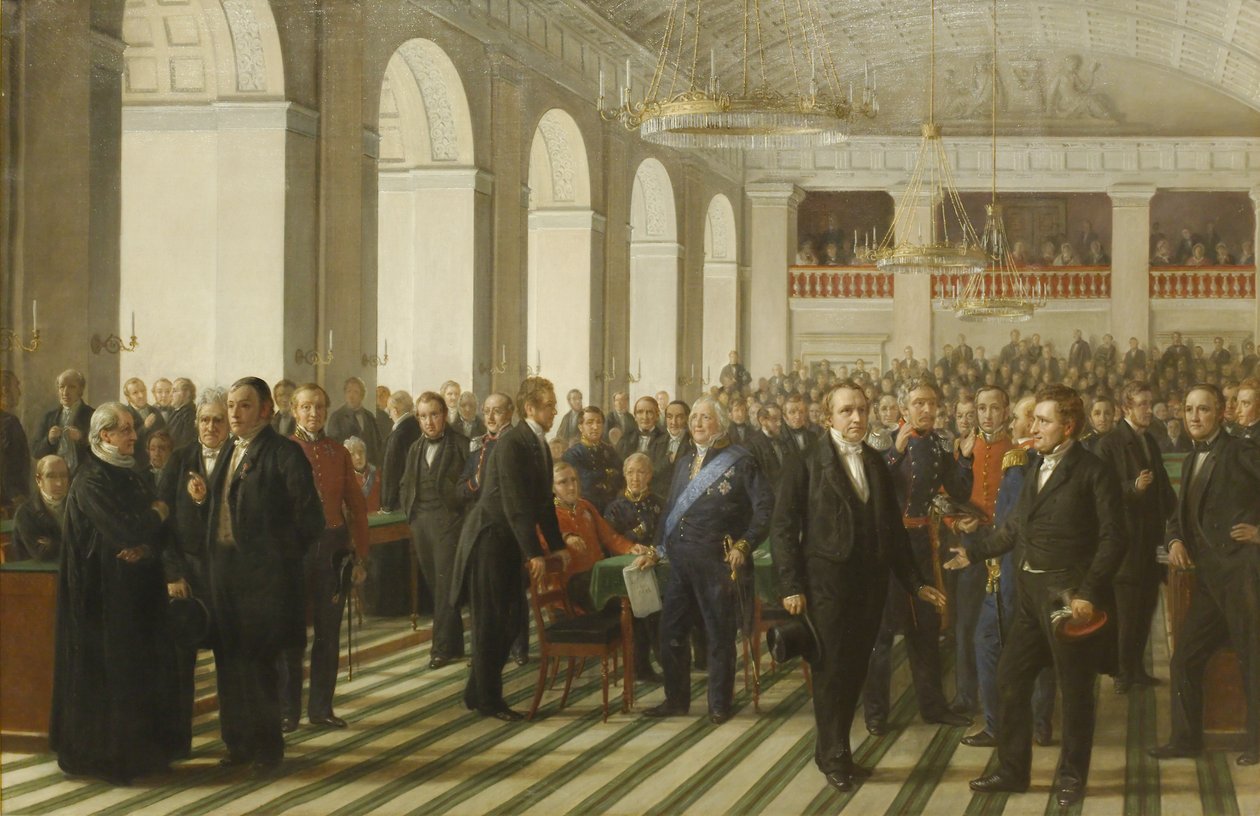 Skitse til Den grundlovgivende Rigsforsamling 1848 tekijältä Constantin Hansen