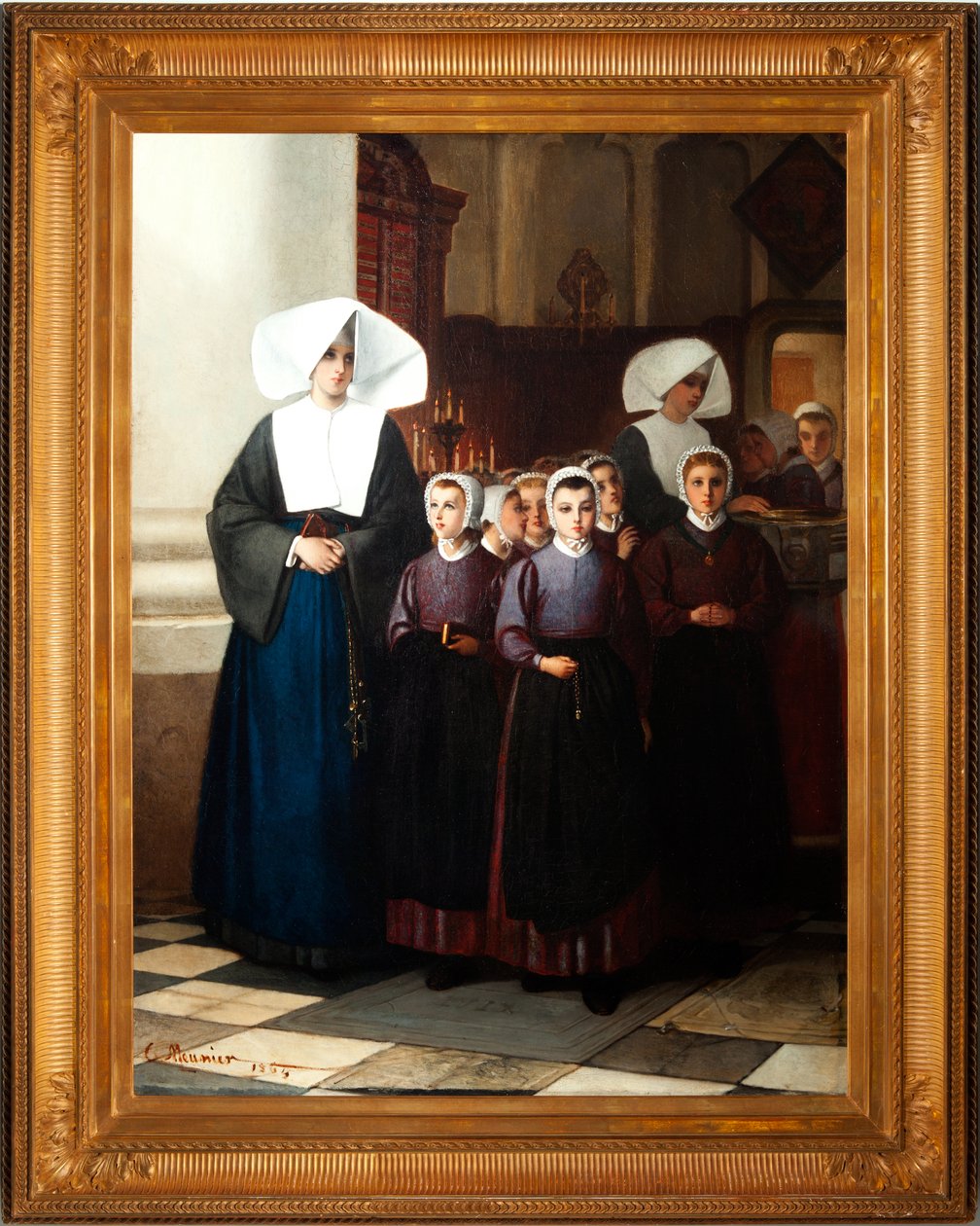 Maalaus. Signeerattu ja päivätty: Constant Meunier 1864. Orvot. Öljy kankaalle. Yksityiskohta. tekijältä Constantin Emile Meunier