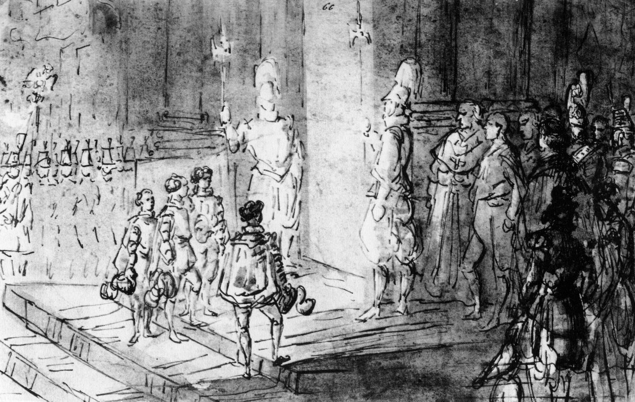 Sveitsin vartijat ja ranskalaiset sotilaat Vatikaanissa, 1930. tekijältä Constantin Guys