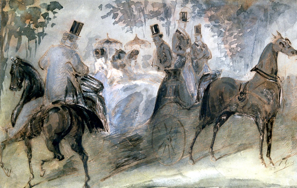 Elegantti hevonen ja ratsastajat, c1822-1892 tekijältä Constantin Guys