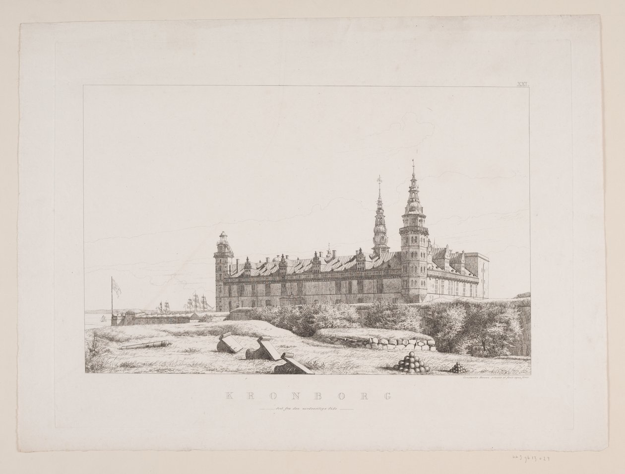 Tanskalainen: Kronborg luoteispuolelta katsottuna tekijältä Constantin Hansen
