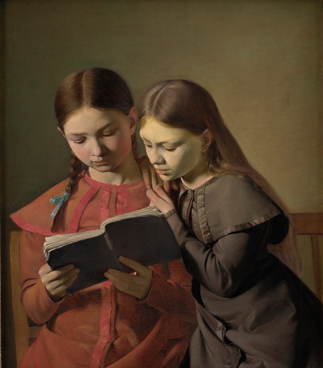 Taiteilijan sisaret Signe ja Henriette lukemassa kirjaa, 1826 tekijältä Constantin Hansen