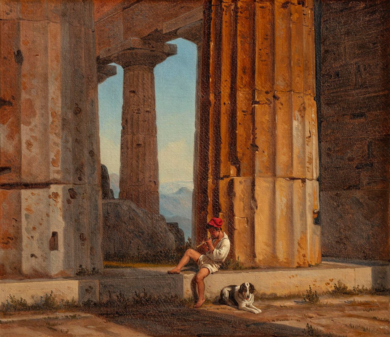 Näkymä Poseidonin temppelille Paestumissa tekijältä Constantin Hansen