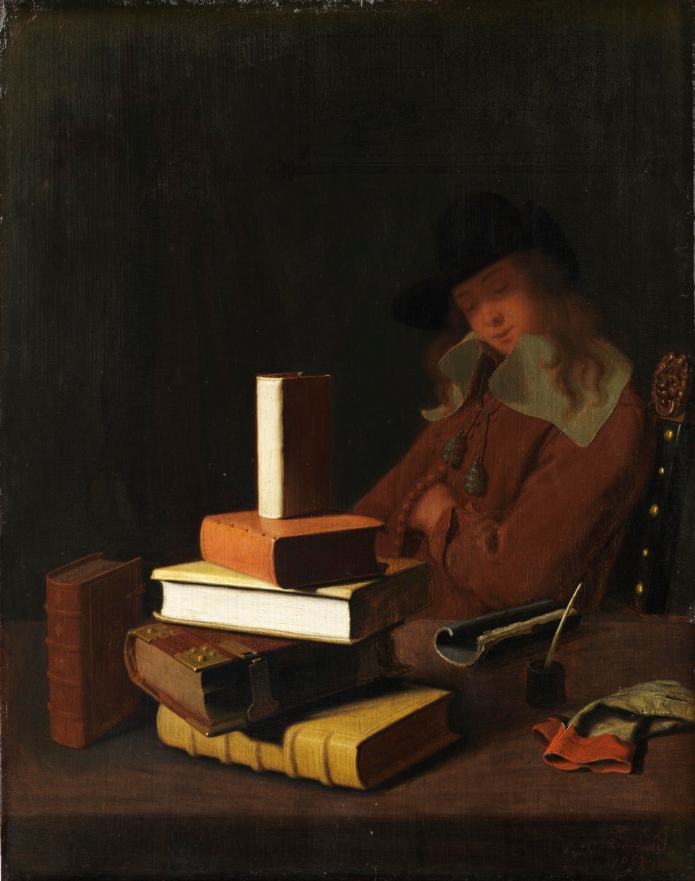 Nukkuva opiskelija, 1663 tekijältä Constantin Verhout or Voorhout
