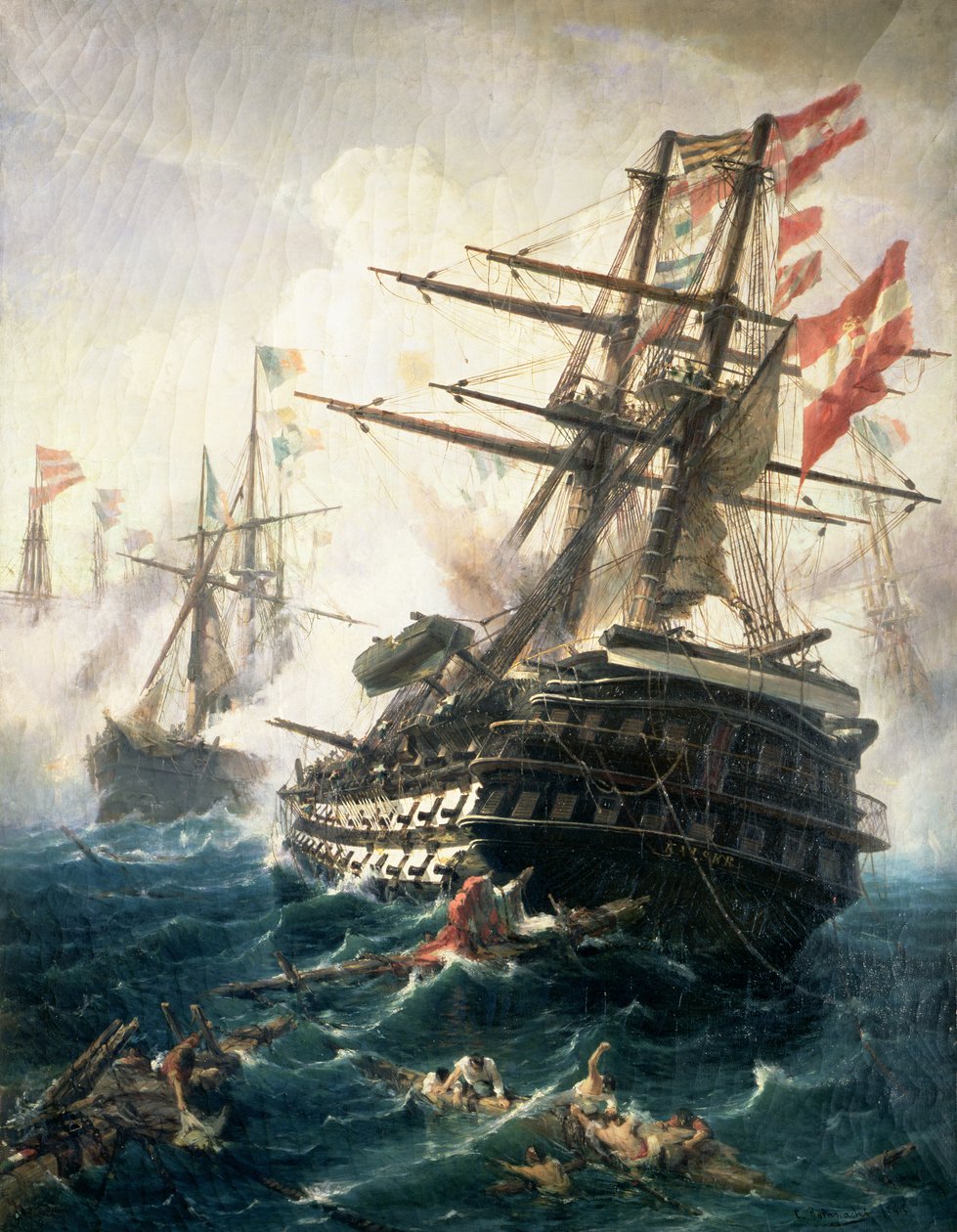 Lissan taistelu, joka käytiin Itävalta-Unkarin imperiumin ja Italian välillä vuonna 1866 (öljy kankaalle) tekijältä Constantin Volanakis