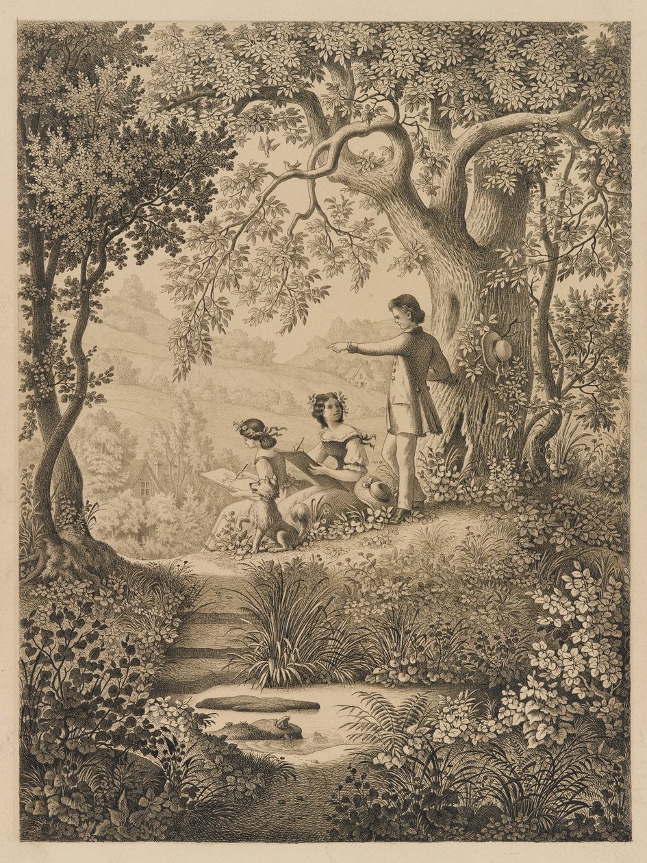 Piirustusoppitunti, 1865 (musta muste paksulla kermanvärisellä kudospaperilla) tekijältä Constantine Hertzberg