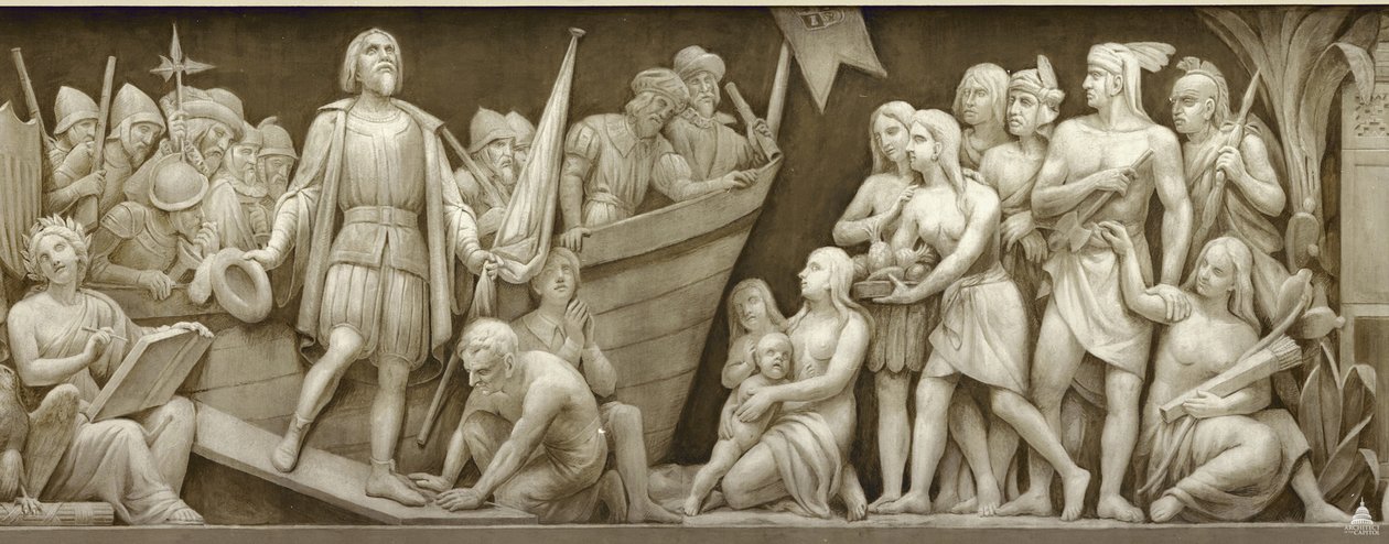 Christopher Columbuksen maihinnousu Friisi Yhdysvaltain pääkaupungin Rotundassa, 1860-1873 tekijältä Constantino Brumidi