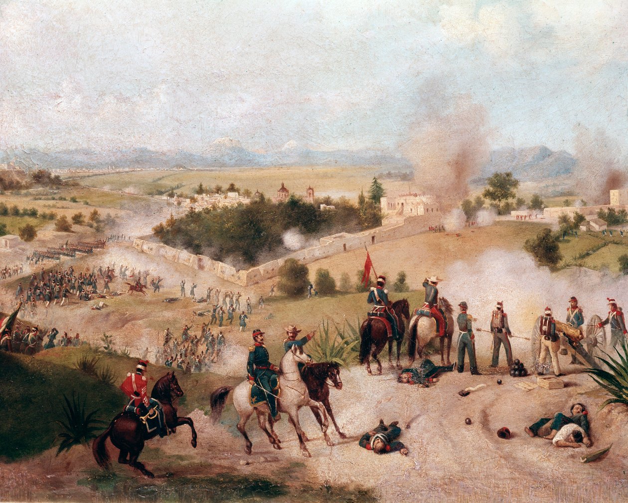 Amerikan ja Meksikon sota: näkymä Molino del Reyn taistelusta 8.9.1847 - (Meksikon ja Amerikan sota, näkymä Molino del Reyn taistelusta) Constantino Escalanten (1836-1868) yksityiskohtamaalaus tekijältä Constantino Escalante