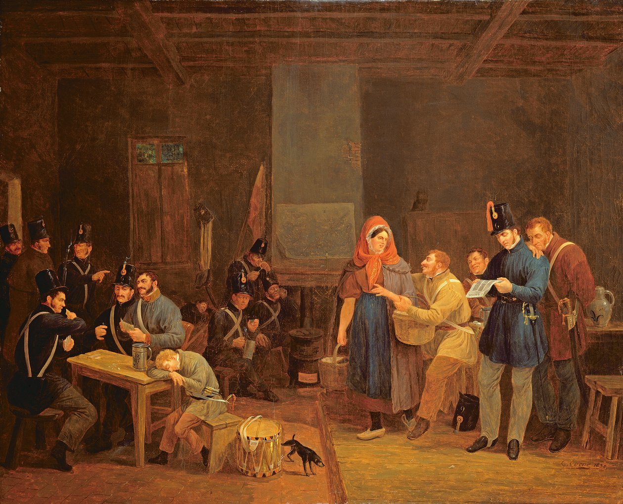 Brysselin kaupunkivartioston vartiohuone, 1830 (öljymaalaus) tekijältä Constantinus Fidelio Coene