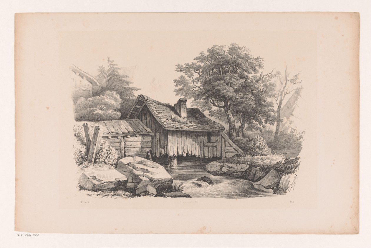 Puutalo joen yläpuolella The Landscape (sarjan nimi) tekijältä Constantinus Cornelis Huysmans