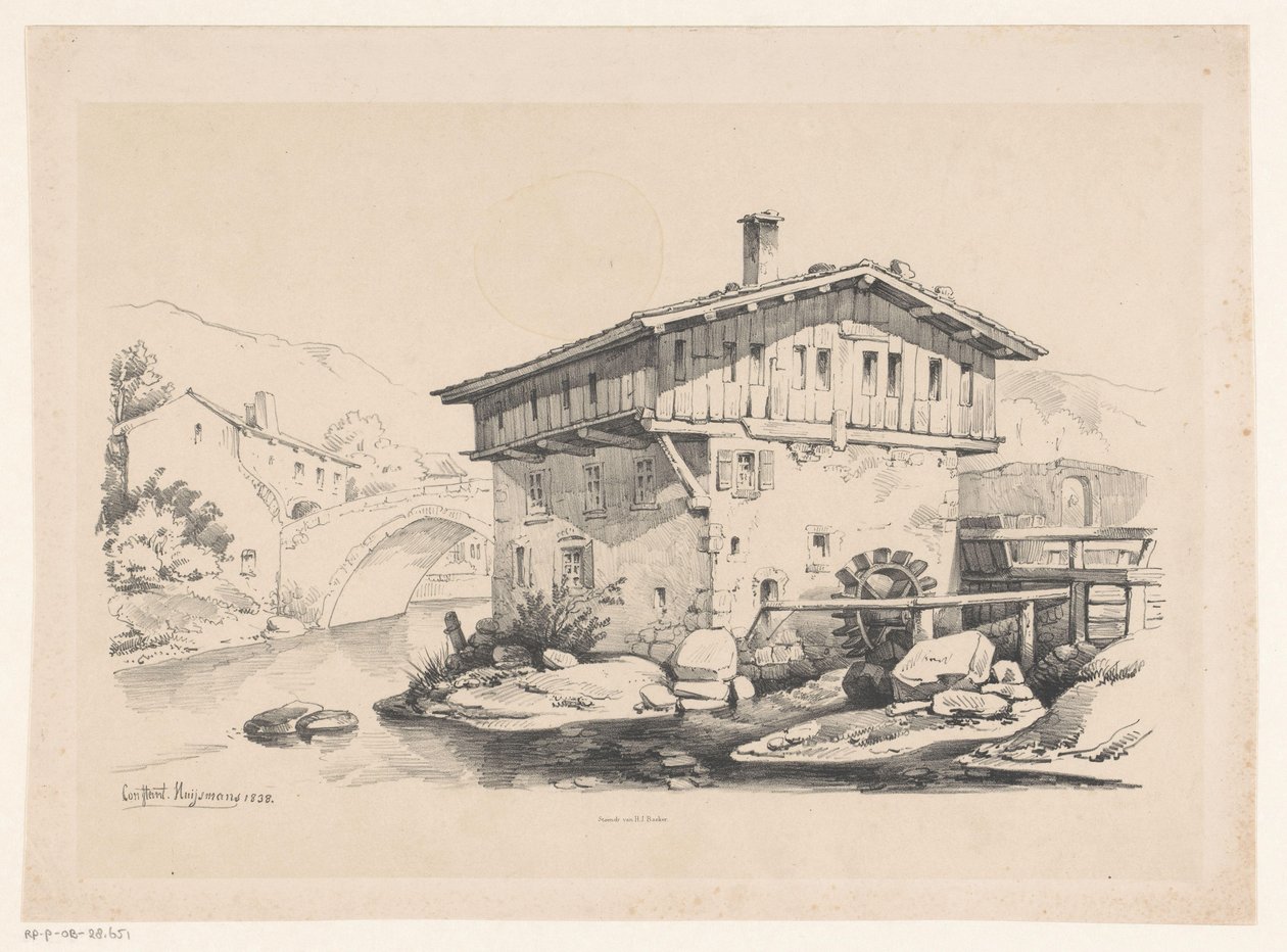Talo ja vesimylly vuoristokylässä The Landscape (sarjan nimi) tekijältä Constantinus Cornelis Huysmans