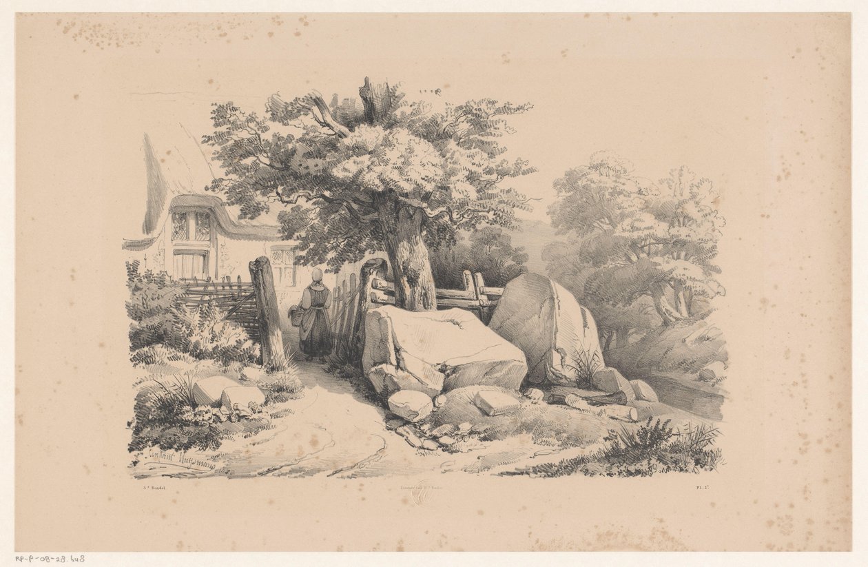 Maisema talon sisäänkäyntiportilla The Landscape (sarjan nimi) tekijältä Constantinus Cornelis Huysmans